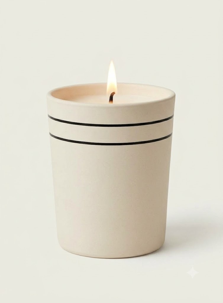 Sadr candle, lit, front view